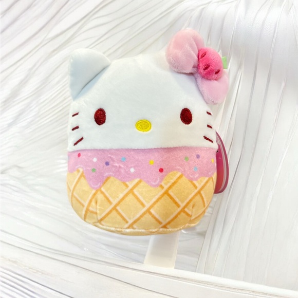 Hello Kitty Other - Squishmallows Sanrio 5” Hello Kitty Ice Cream Cone Pink Strawberry Plush NWT